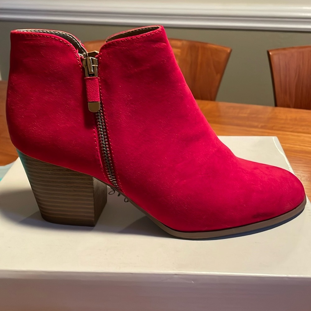 Red suede ankle boots